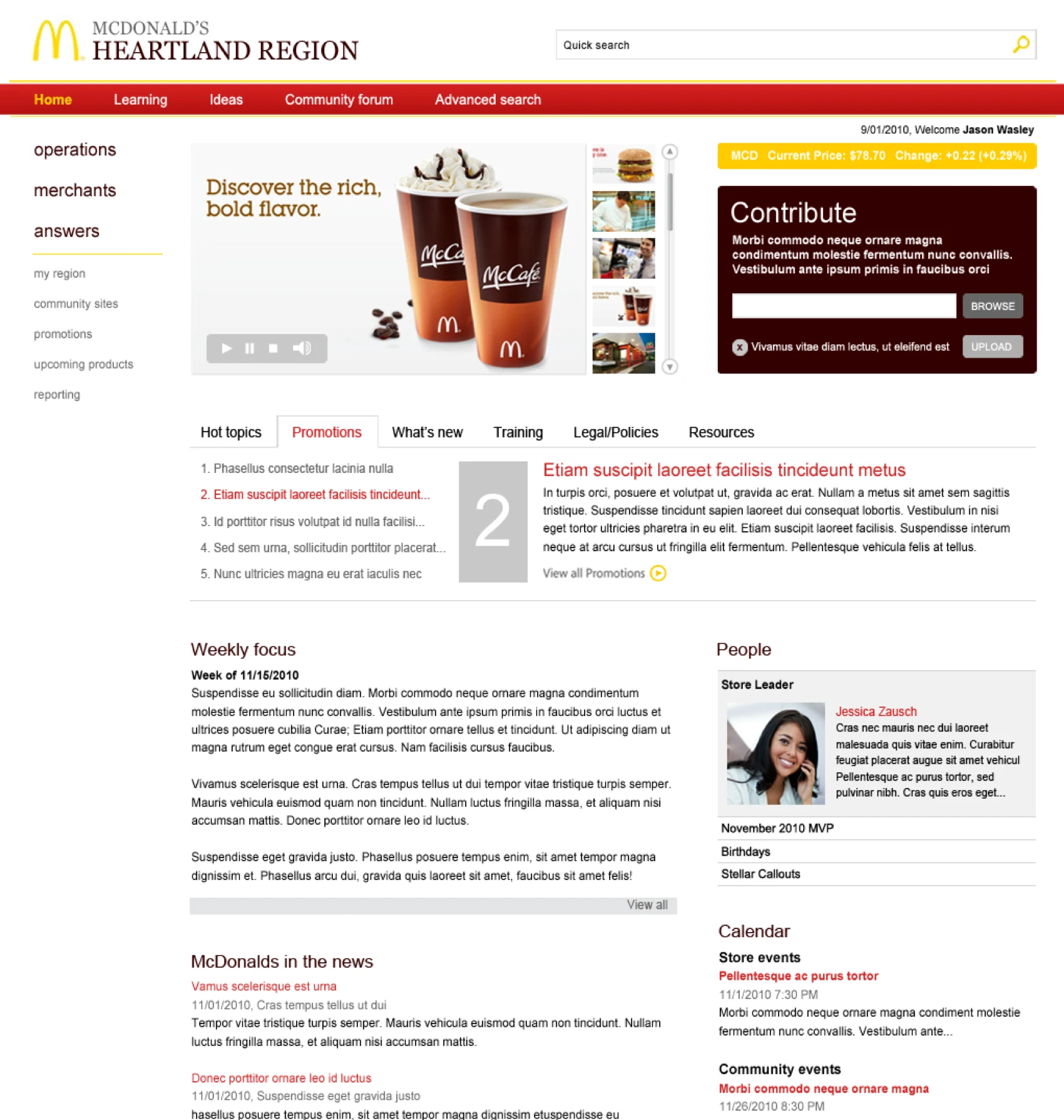 McDonald's · Regional Intranet, interface