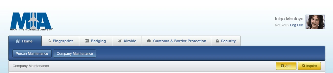 Miami International Airport · Badging & Security, interface