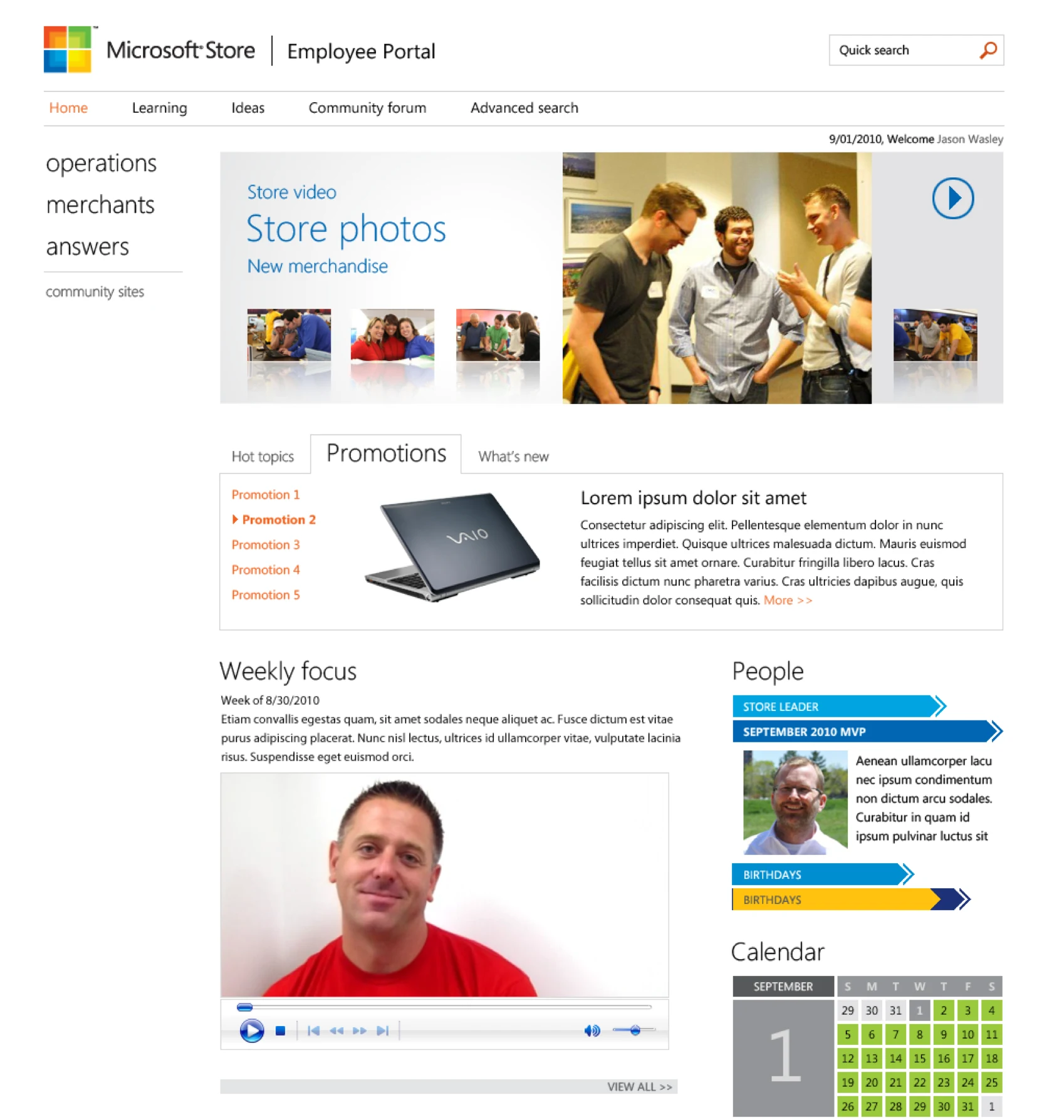 Microsoft Store · Employee Portal, interface
