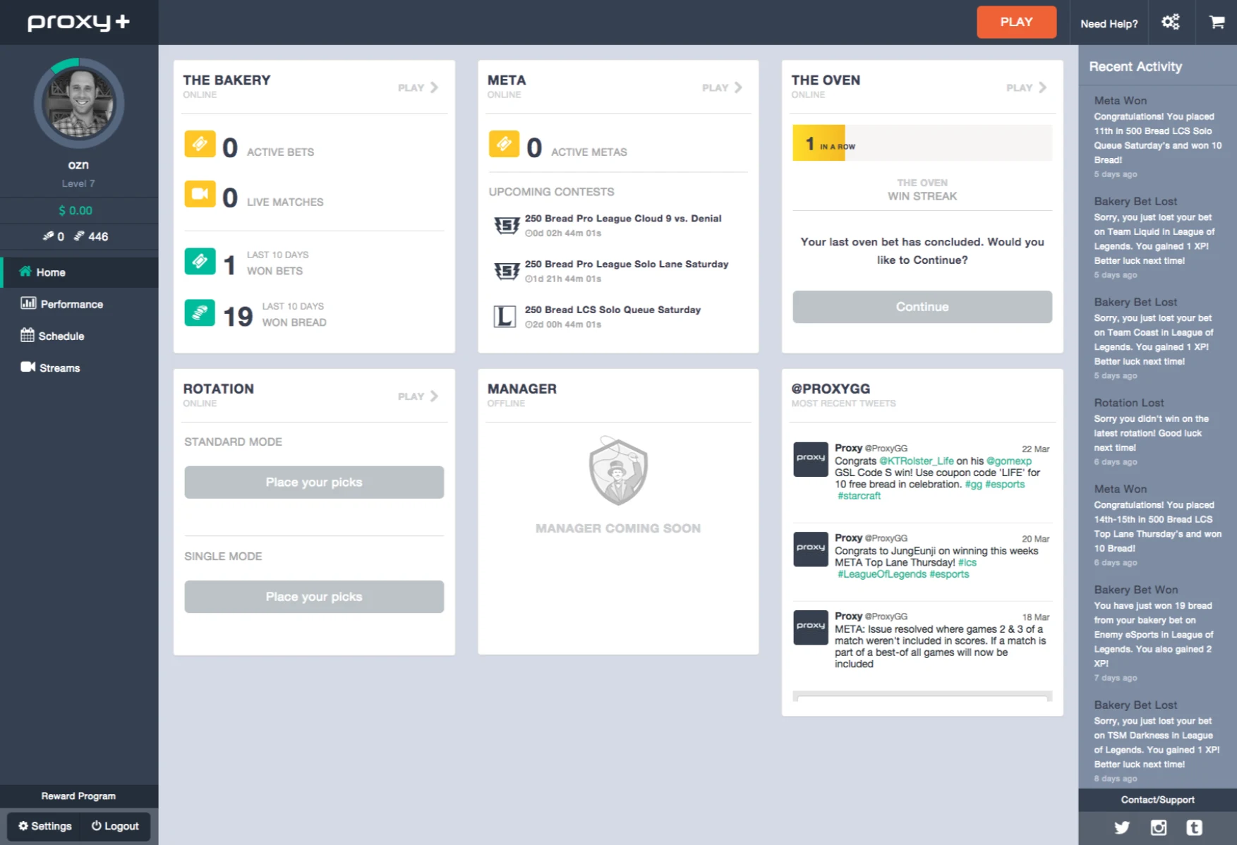 Proxy · Fantasy eSports, interface